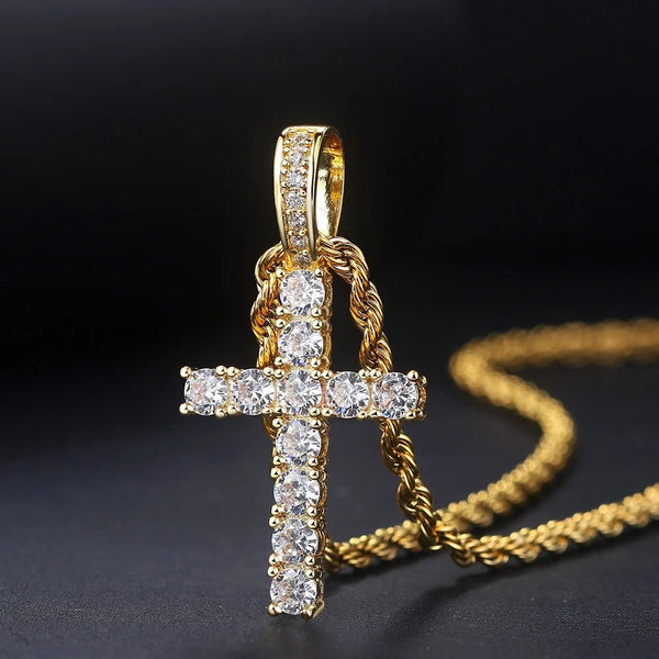 Iced Crystal Cross Rope Chain Necklace